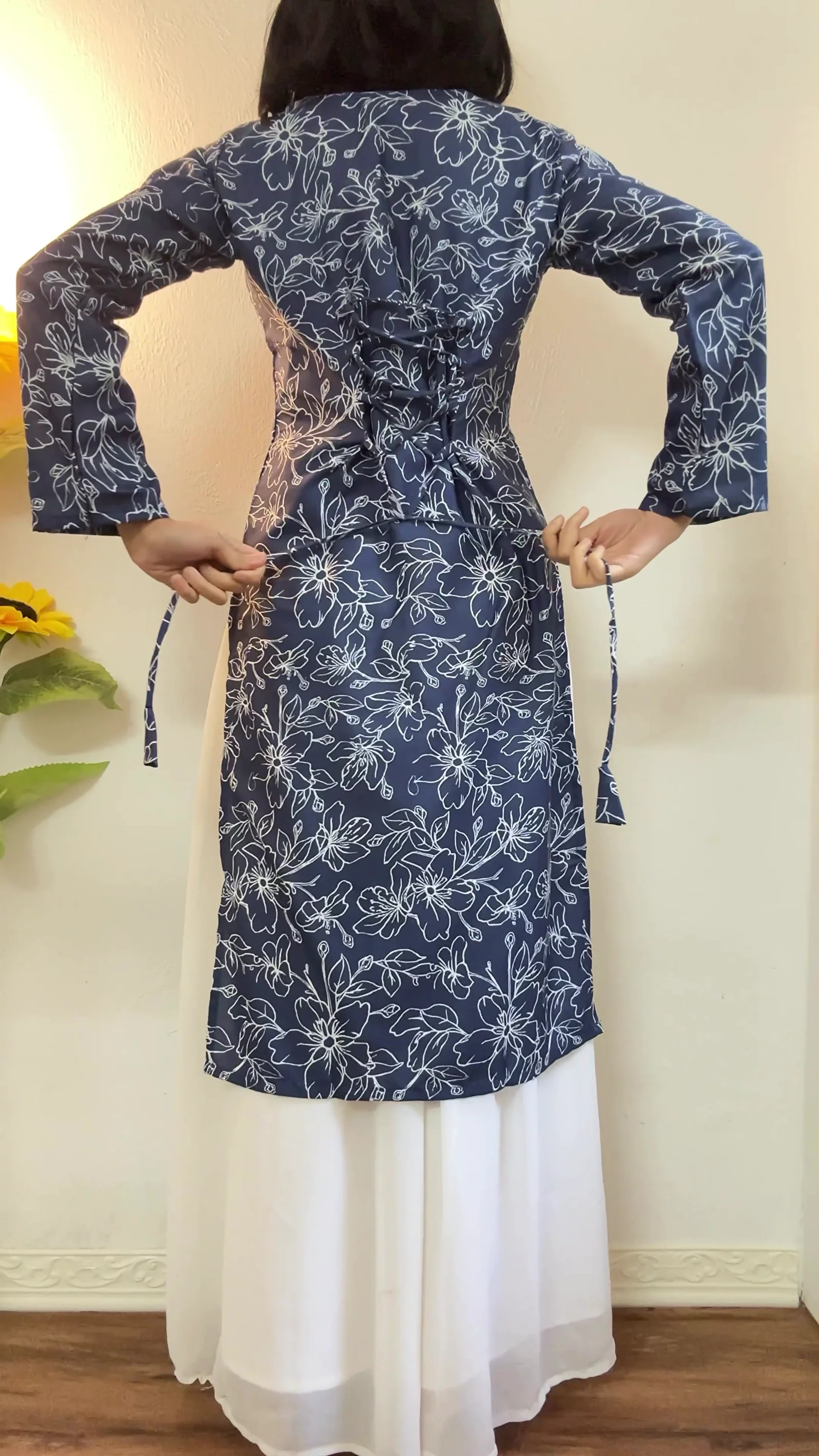 Pink Floral Square-Neck Long Kurti