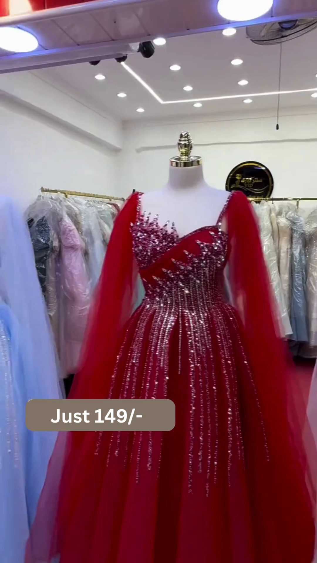 Crystal Shine Embellished Net Gown for Women