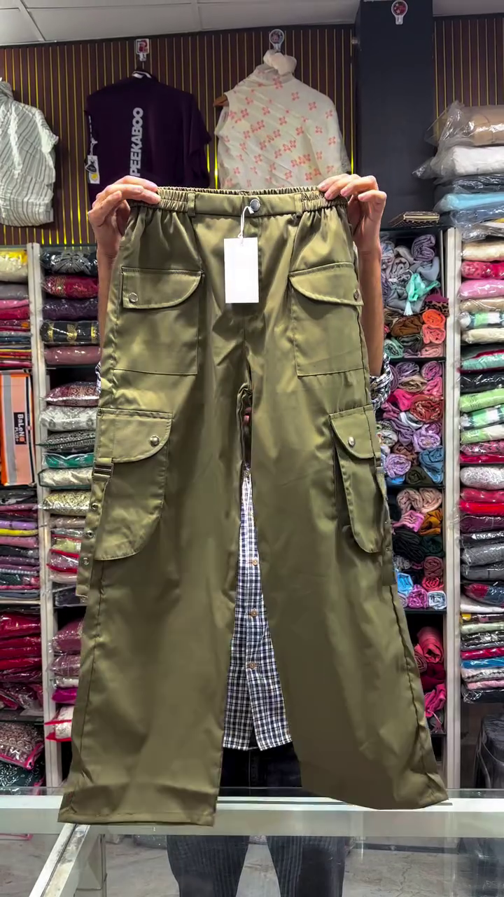 Olive Green Cargo Wide-Leg Pants