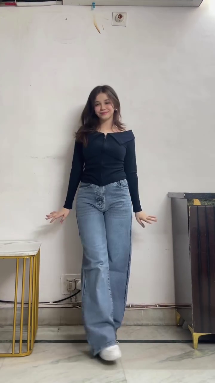 Black Off-Shoulder Top with Wide-Leg Denim