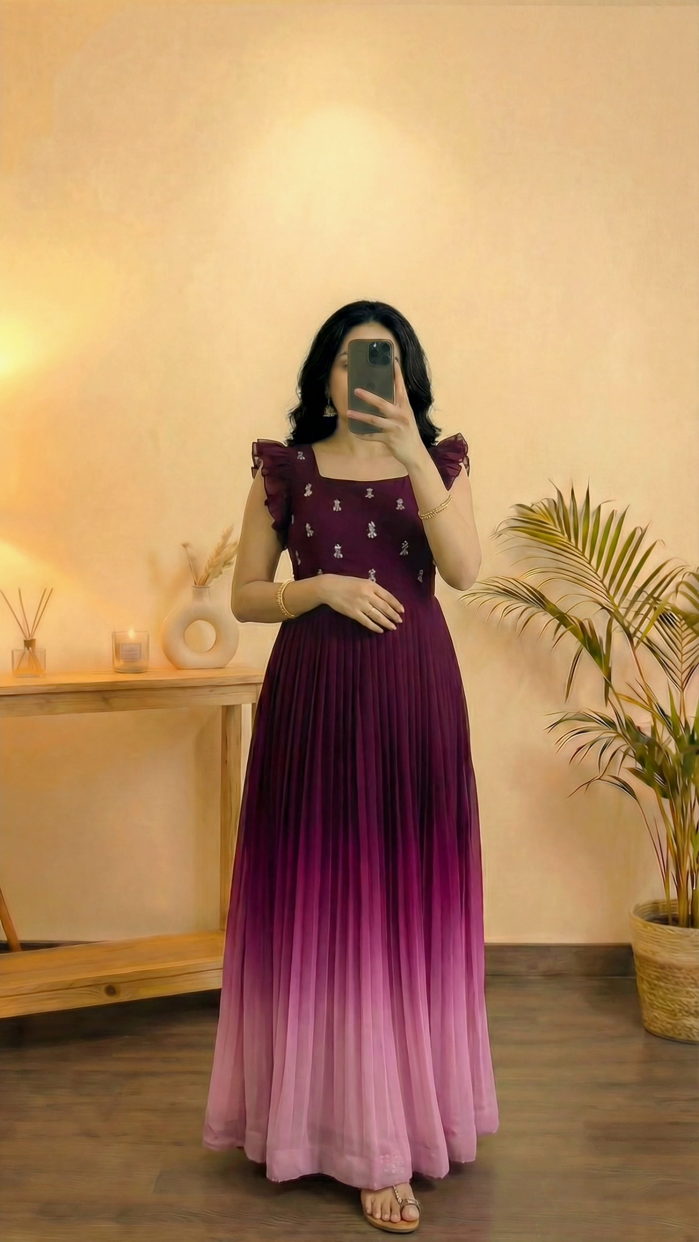 Maroon Embroidered Ethnic Maxi Dress