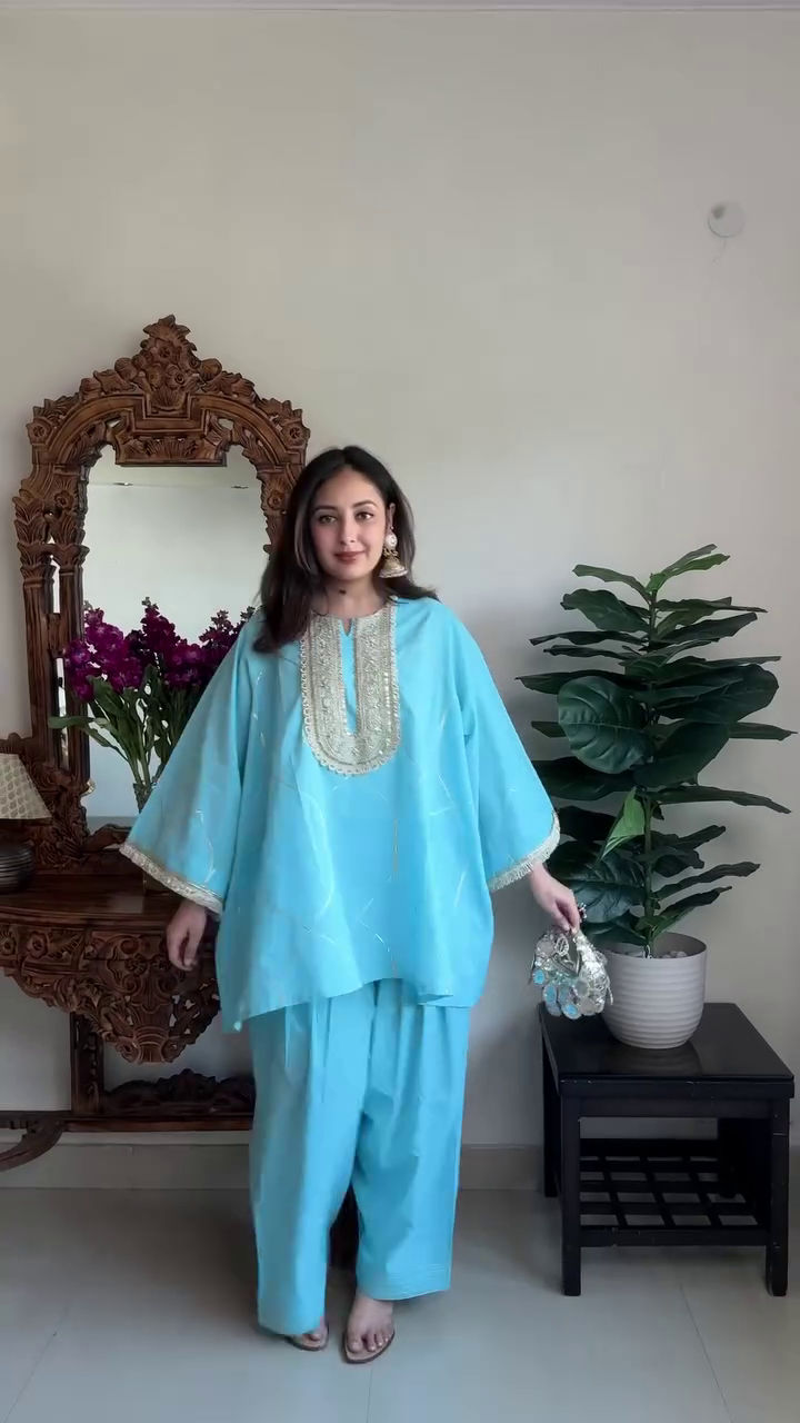 Sky Blue Kaftan Kurta Set