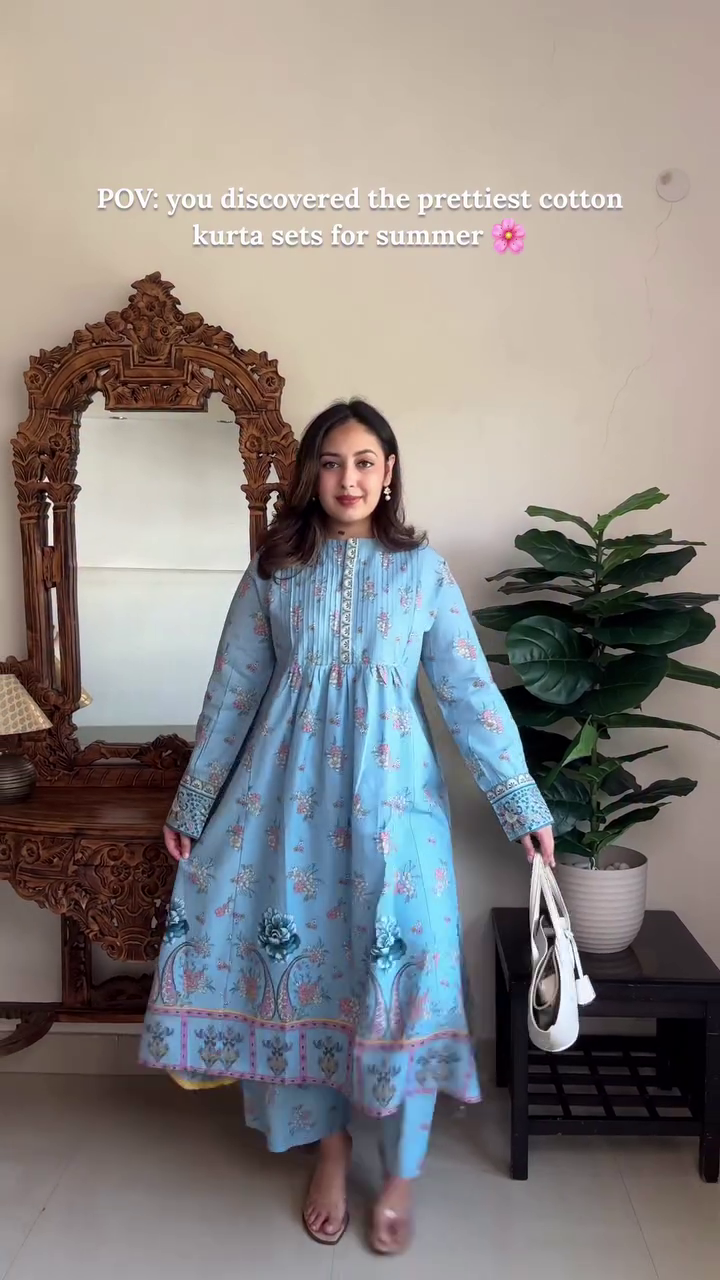 Powder Blue Cotton Kurta Set