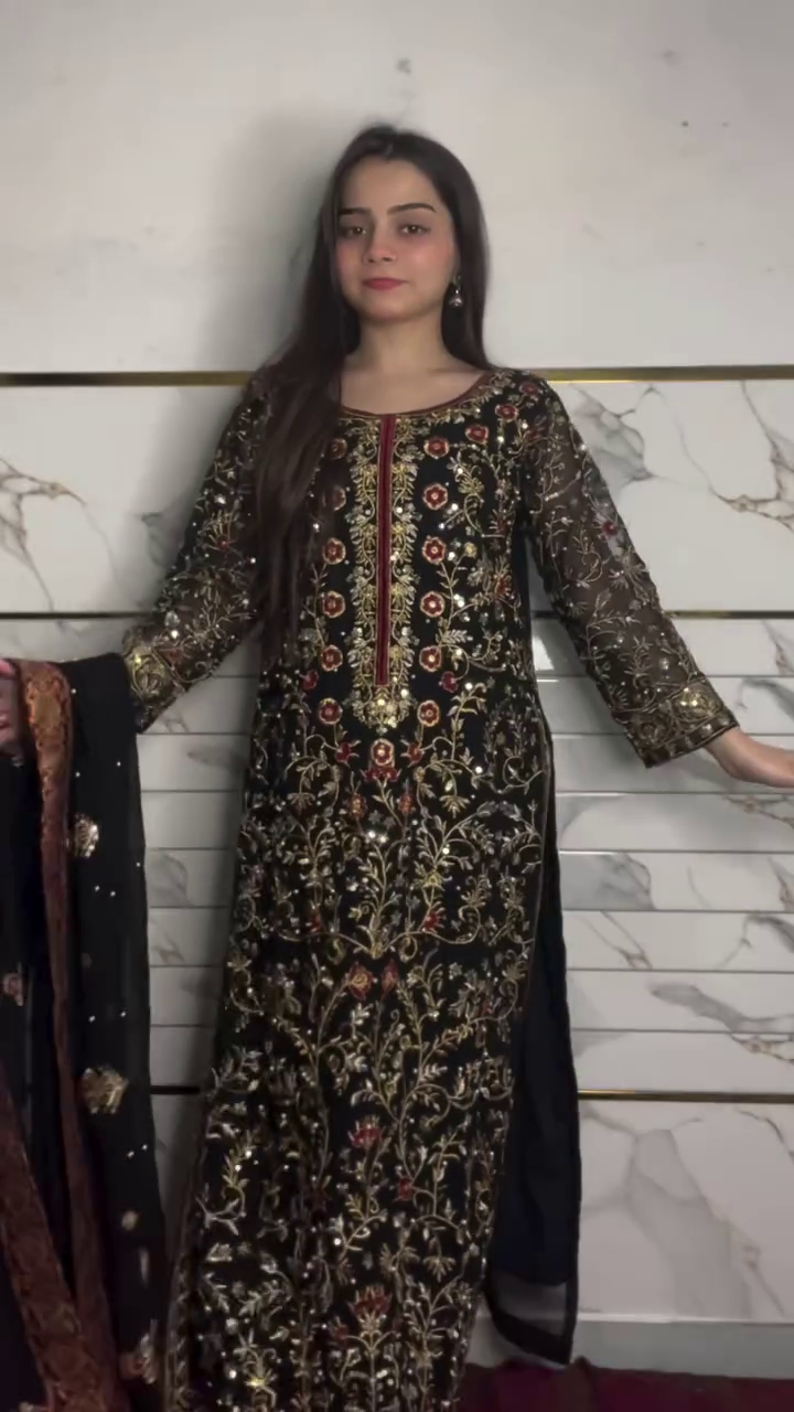 Wine Embroidered Party Suit