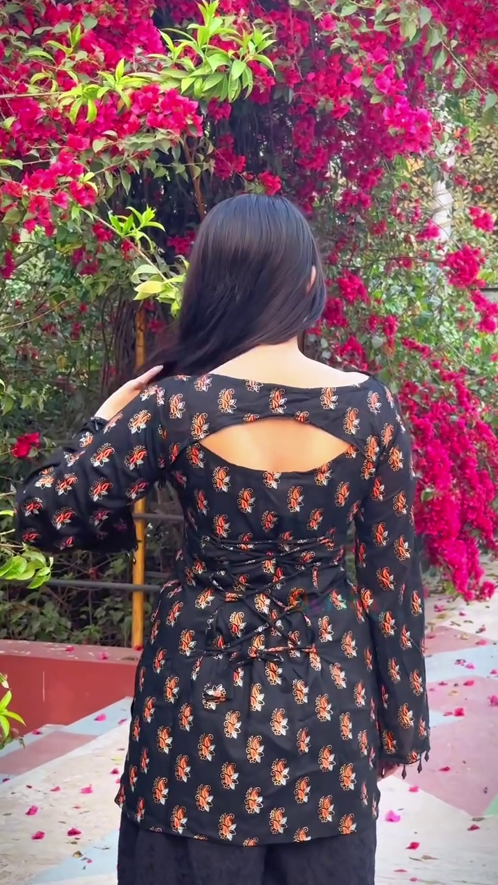 Black Floral Wrap Kurti