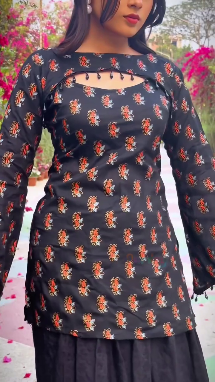 Black Floral Wrap Kurti