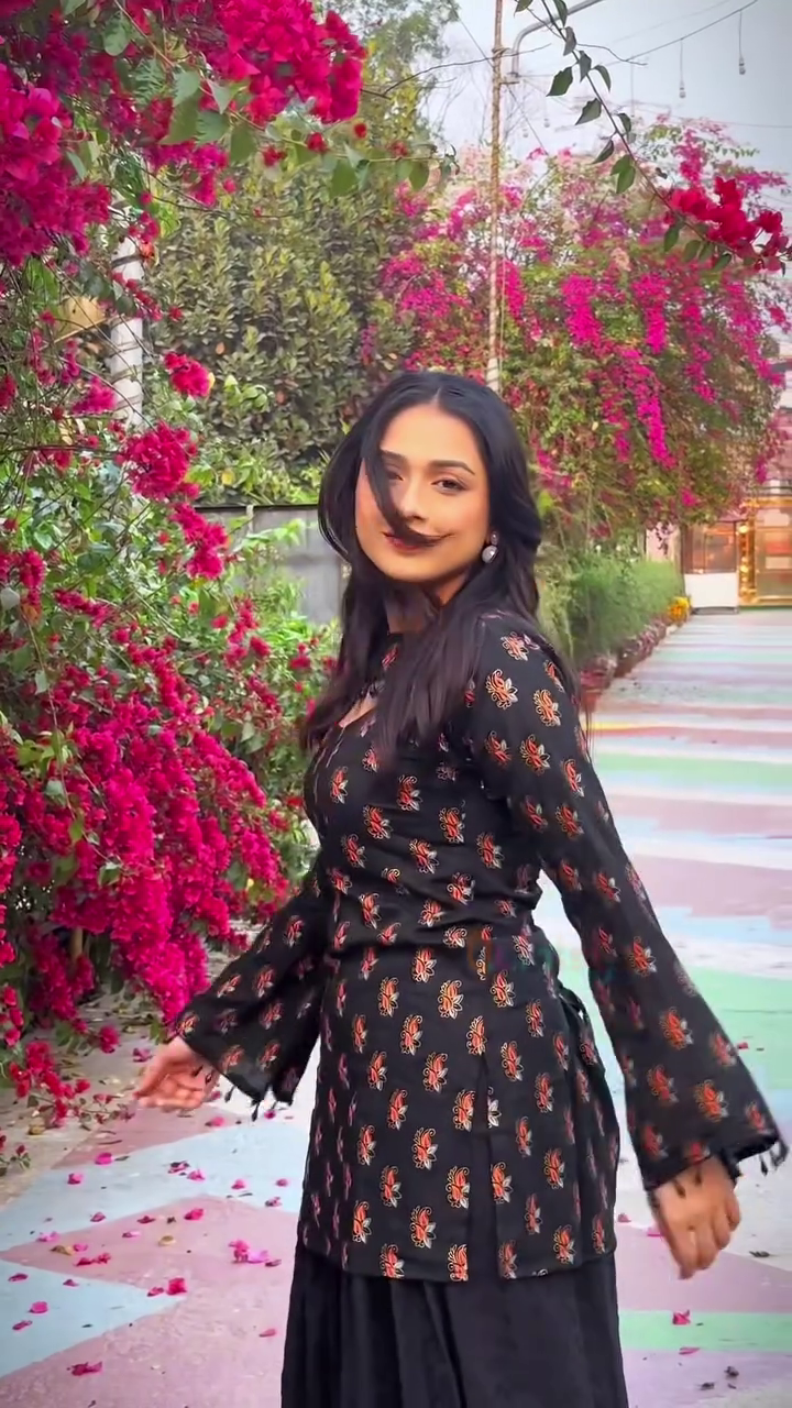 Black Floral Wrap Kurti