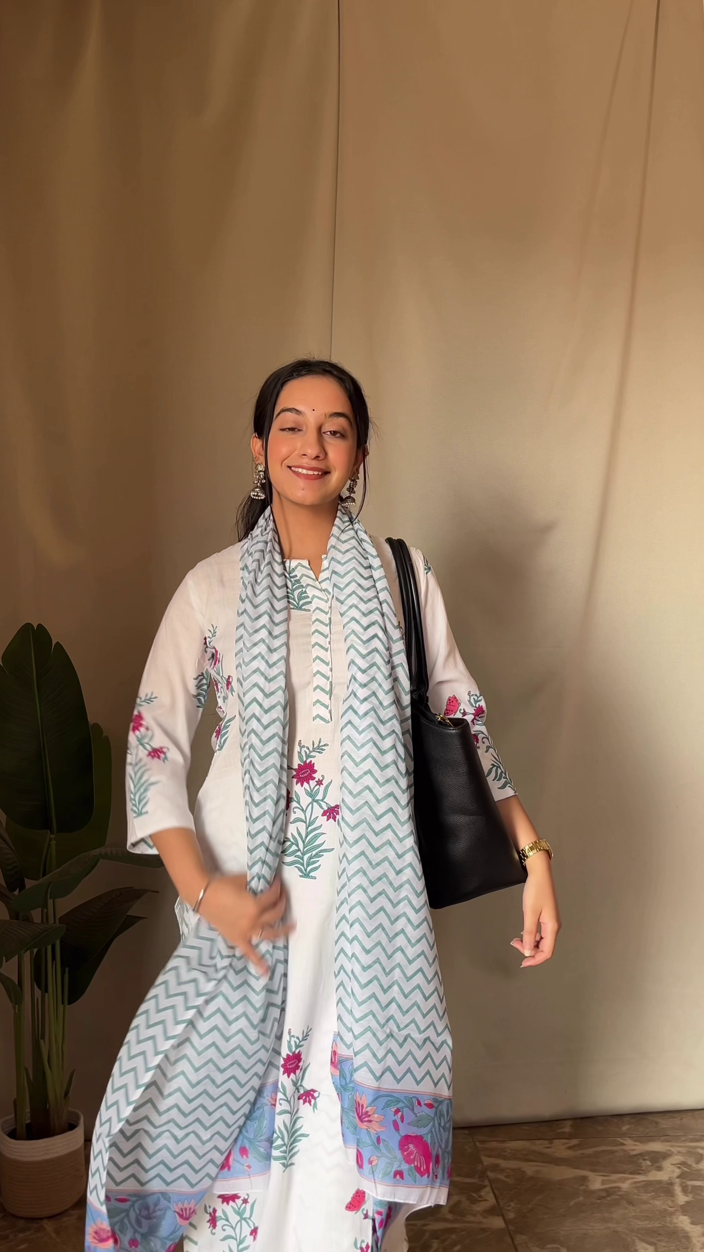 White Floral Printed Kurta Dress