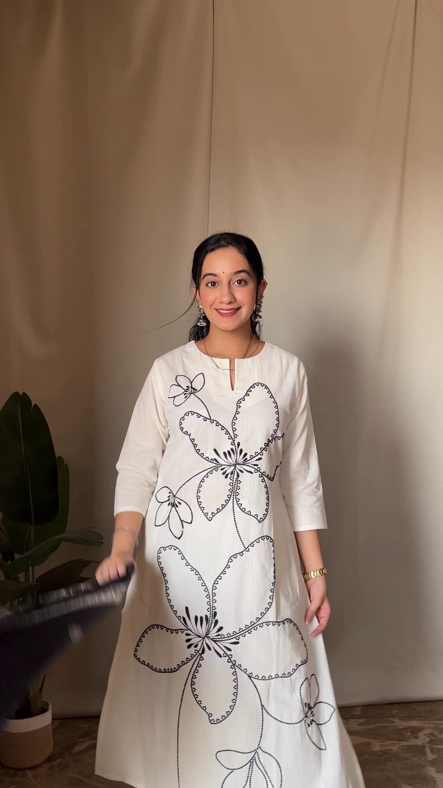 White Floral Printed Kurta Dress