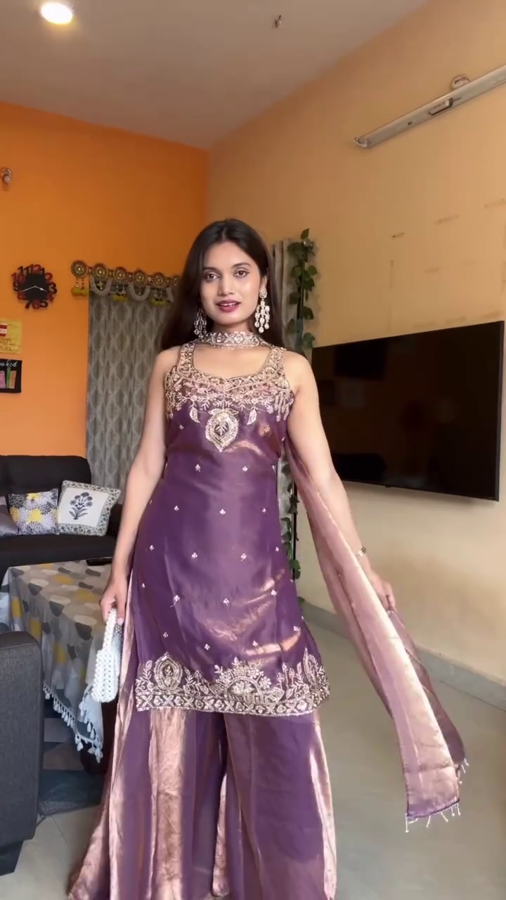 Purple Silk Festive Suit Set