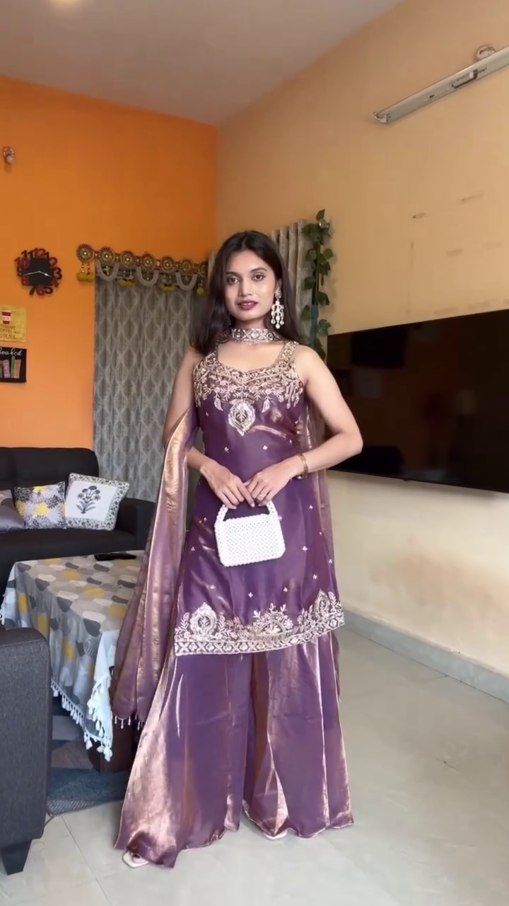 Purple Silk Festive Suit Set