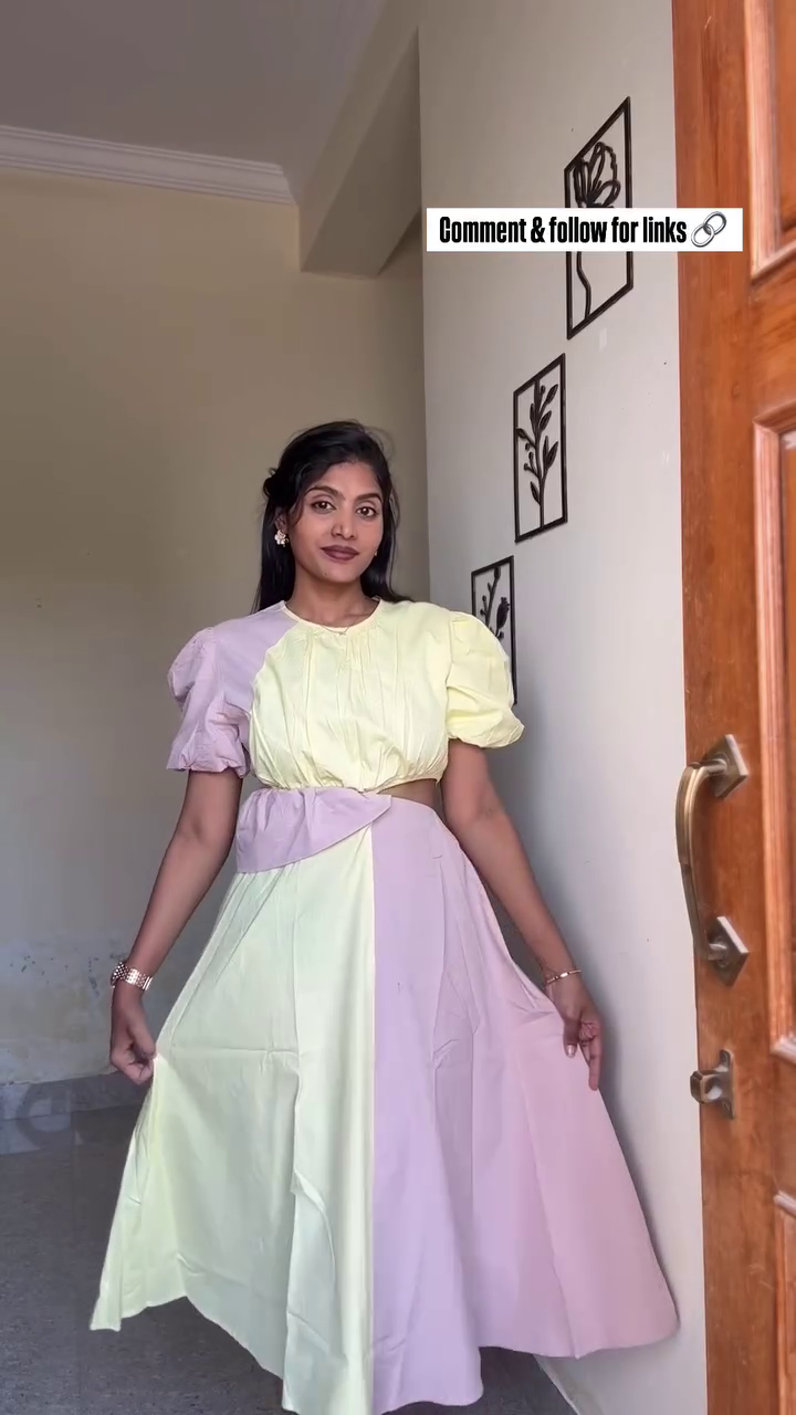 Lemon Check Puff Sleeve Dress