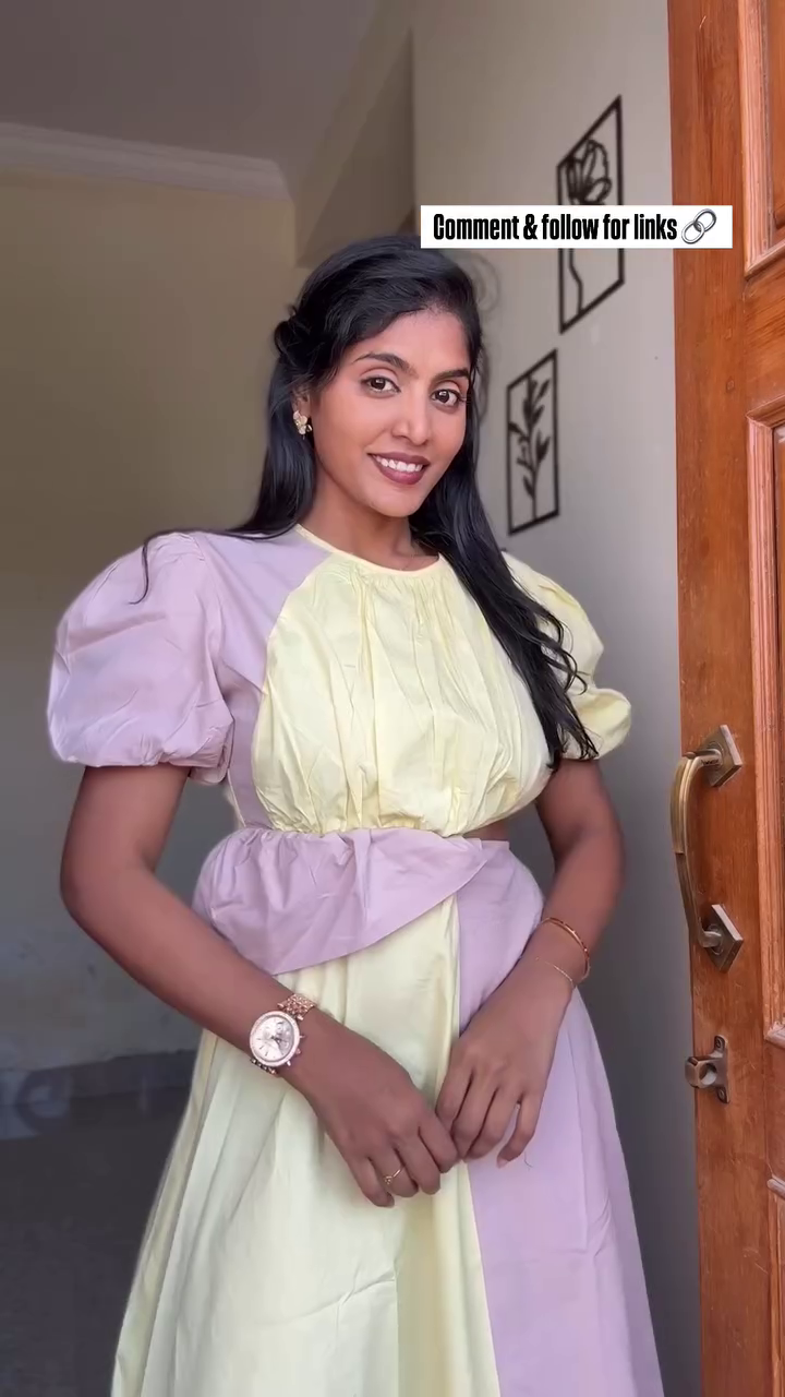 Lemon Check Puff Sleeve Dress