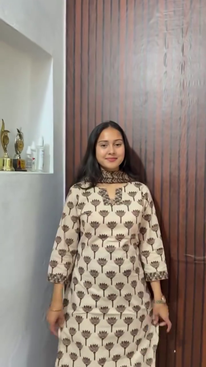 Pink Printed Cotton Suit Set