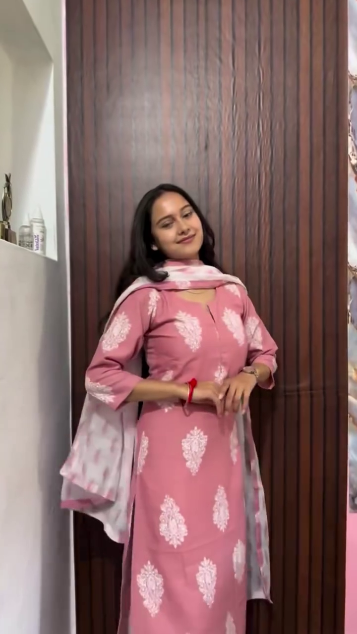 Pink Printed Cotton Suit Set