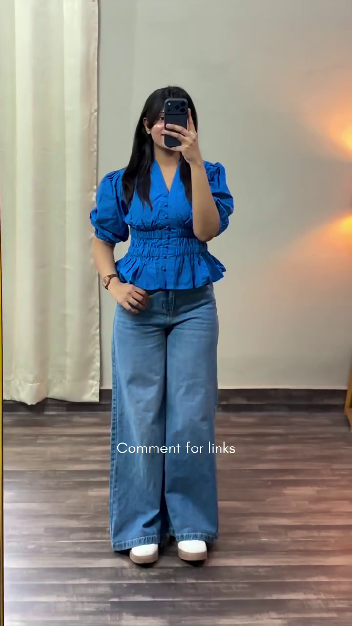 Electric Blue Smocked Peplum Top