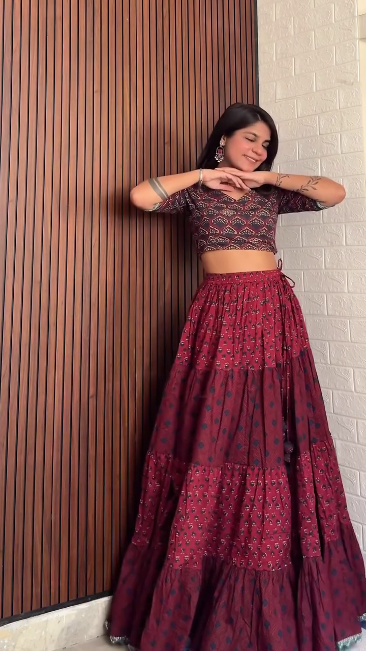 Maroon Mirror Work Lehenga