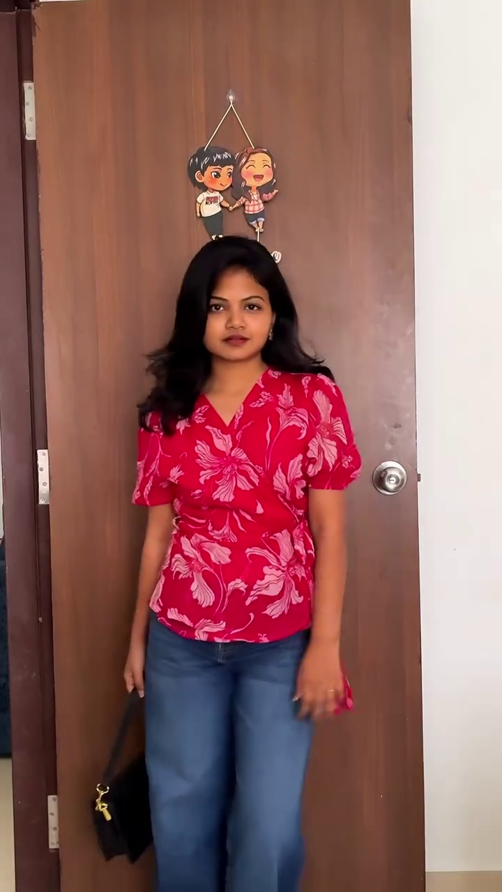 Classic Red Wrap Top & Denim Look