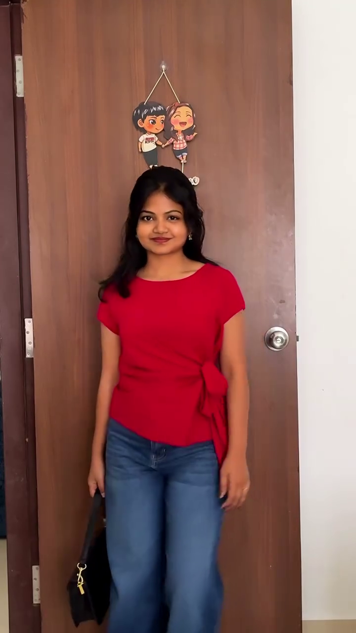 Classic Red Wrap Top & Denim Look