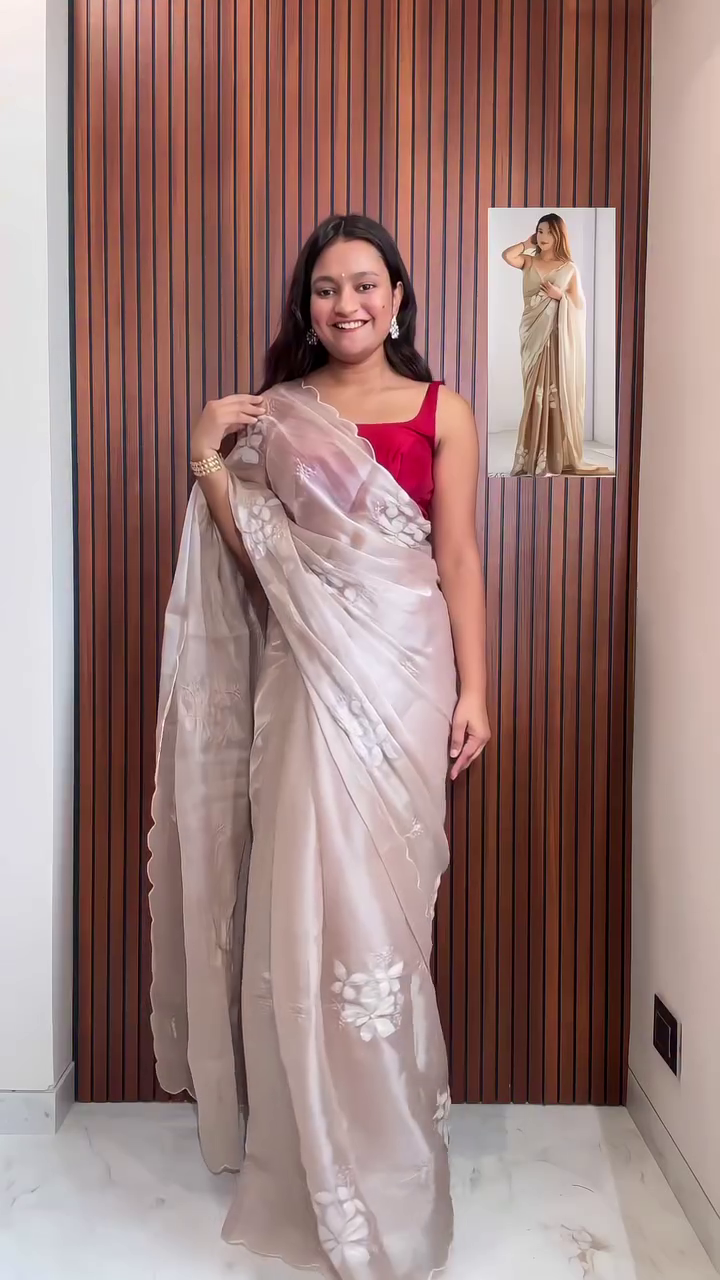 beige saree look