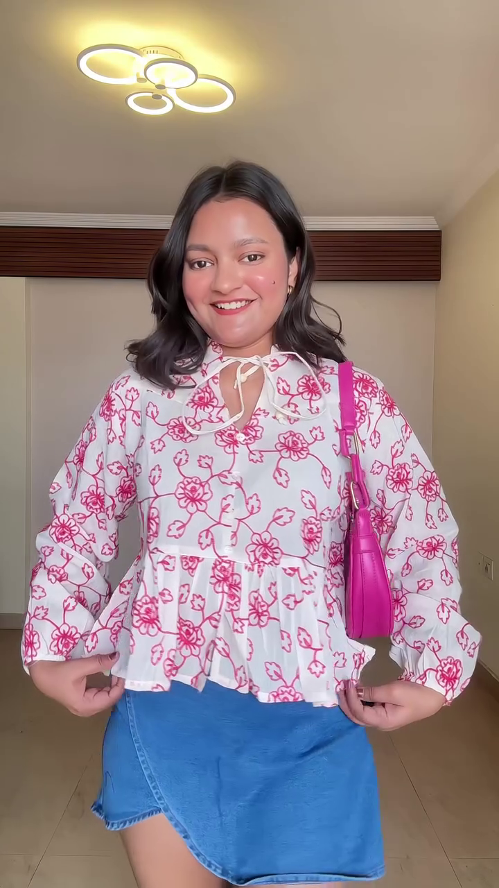 Pink Check Flare Top