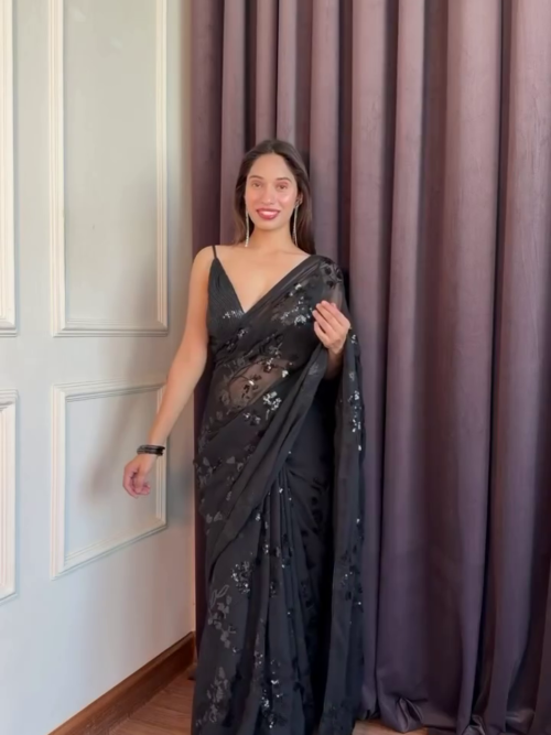 Black Sequin Saree