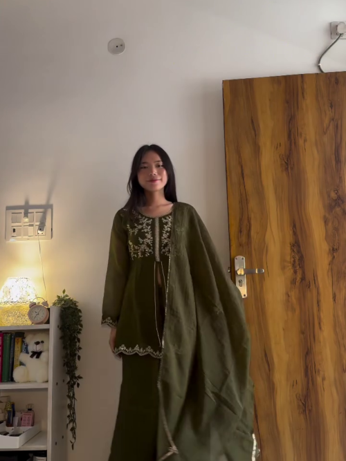 Olive Green Kurta Palazzo Set
