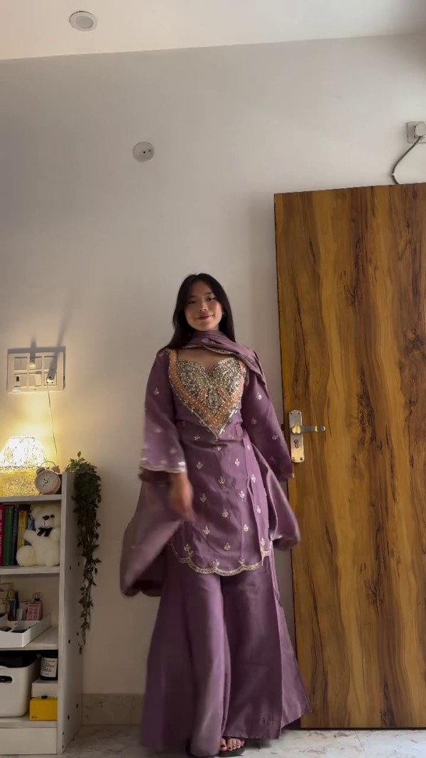 1011 (4) Olive Green Kurta Palazzo Set