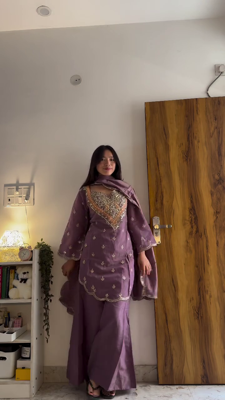 1011 (5) Olive Green Kurta Palazzo Set