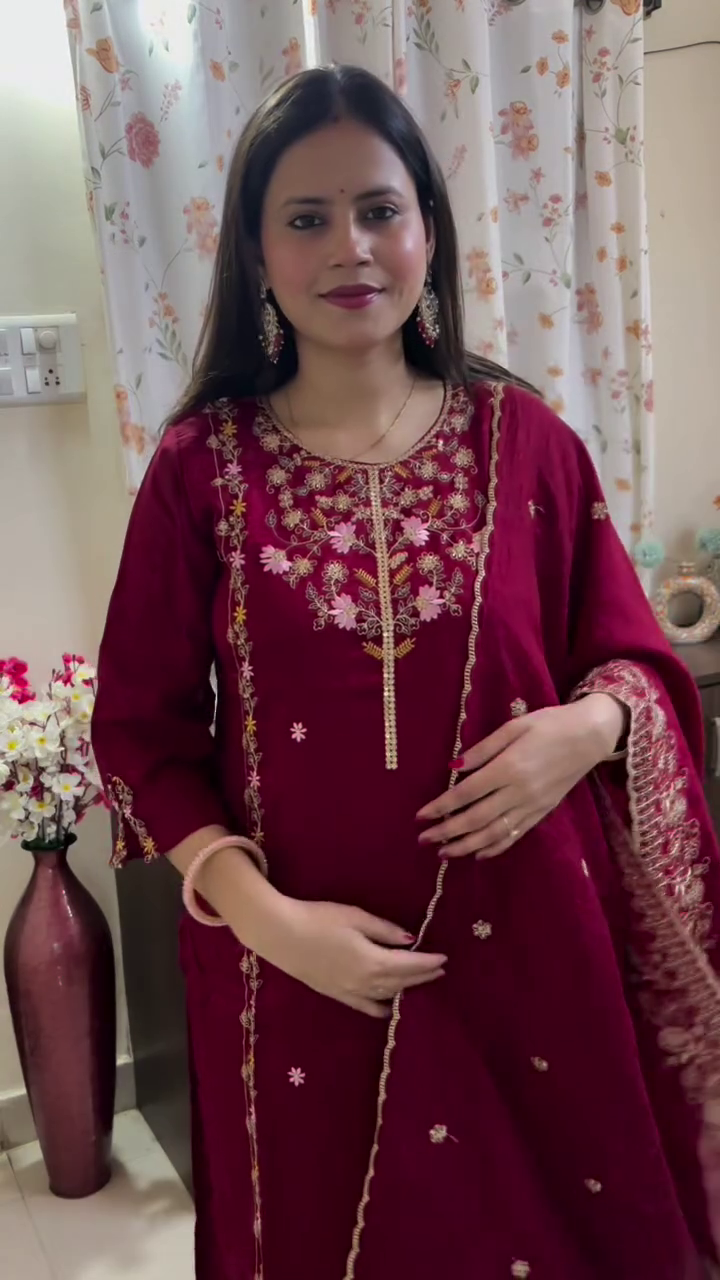 Red Embroidered Kurta Set