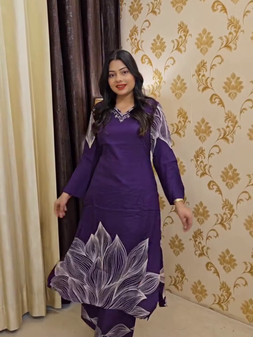 Deep Purple Printed Kurta Set