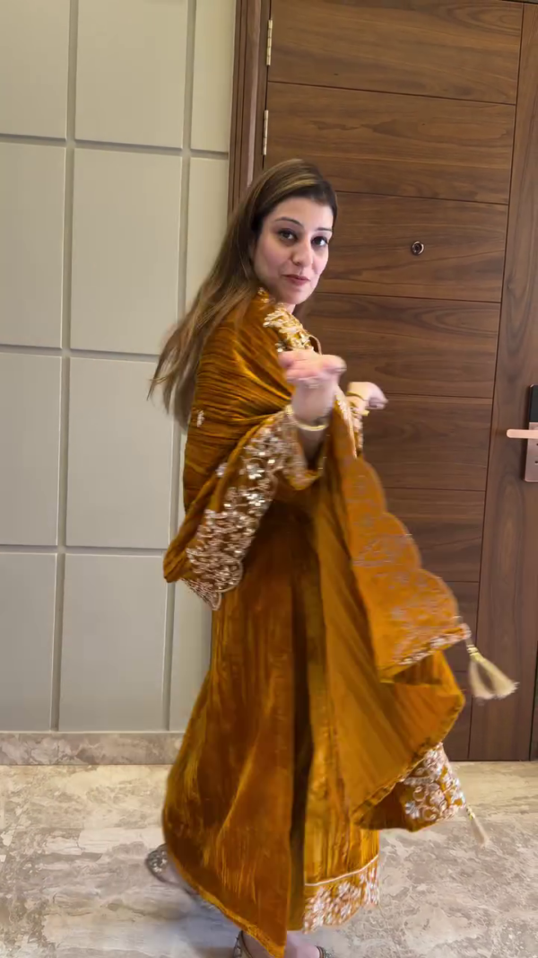 Mustard Velvet Anarkali Set