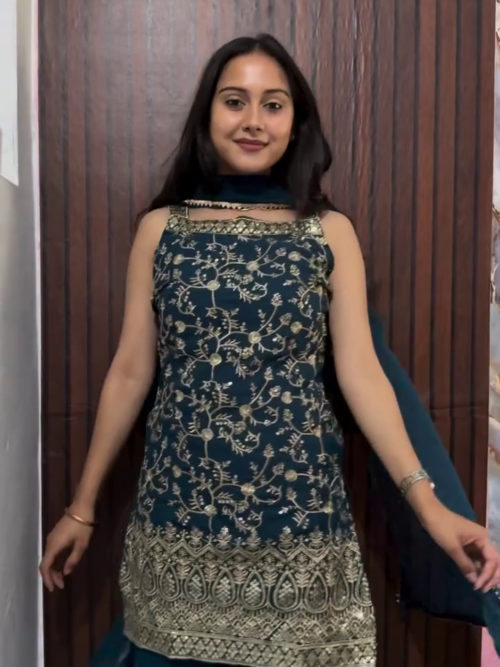1092 (5) Elegant Teal Sharara Set – Perfect Wedding Guest Outfit from Meesho