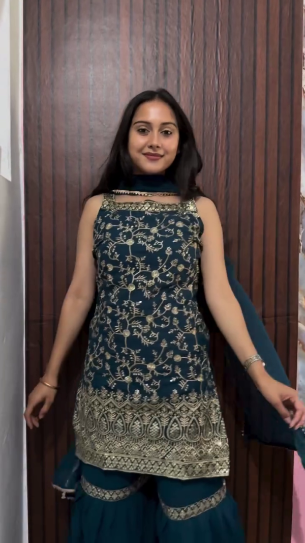 1092 (5) Elegant Teal Sharara Set – Perfect Wedding Guest Outfit from Meesho