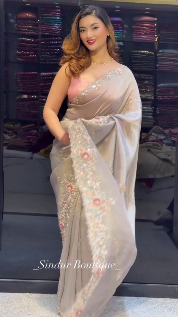 1146-1.png Pearlescent Grace: Contemporary Floral Embellished Silk Saree