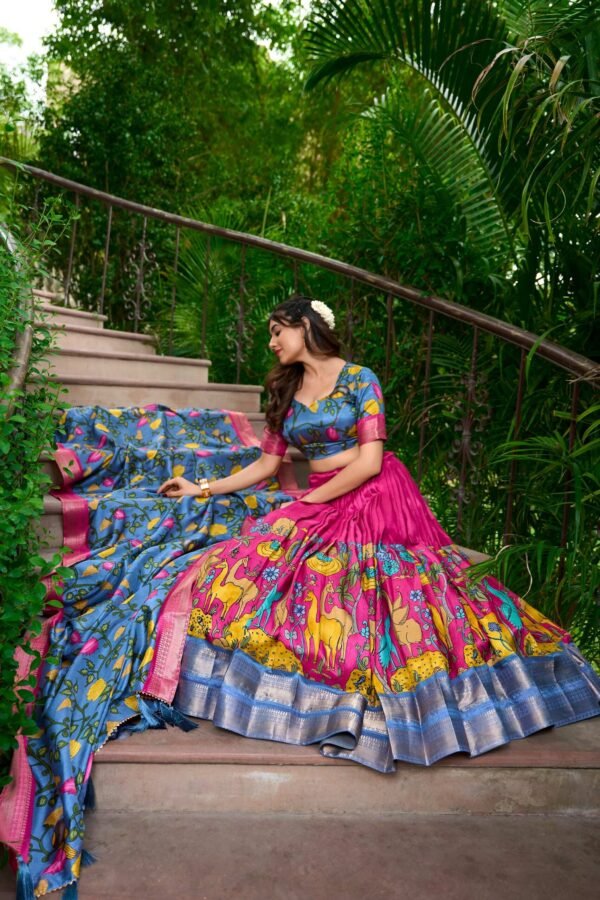 Captivating Pink Kalamkari Ensemble South Indian Elegance