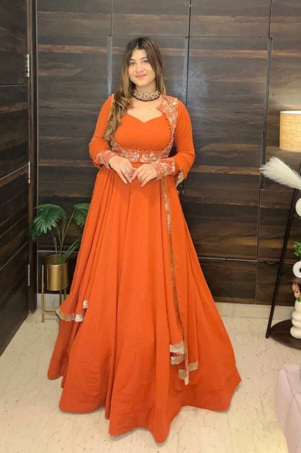 13D_1.jpg Orange Color Jacket Style Anarkali Suit Set