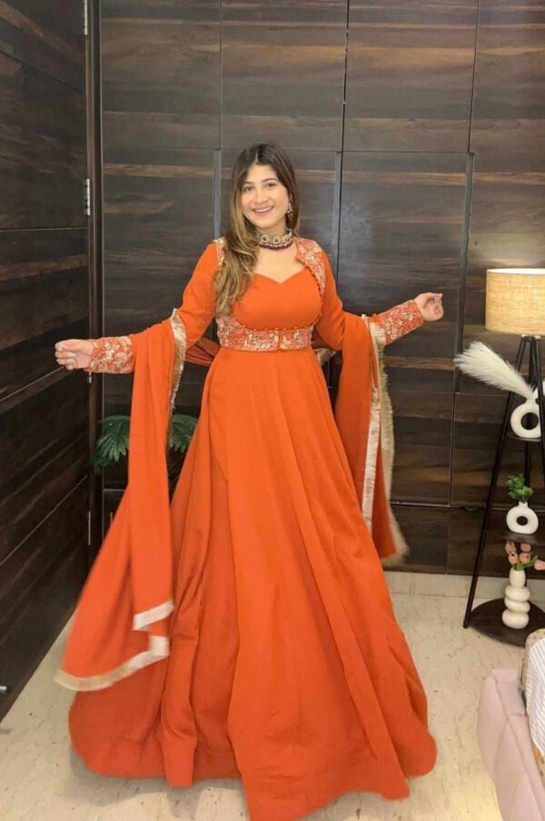 13D_2.jpg Orange Color Jacket Style Anarkali Suit Set