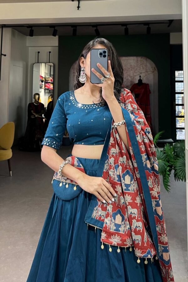 1697FRZCLO.jpg Firozi Color Plain With Gota Patti Cotton Garba Collection by Suratikart