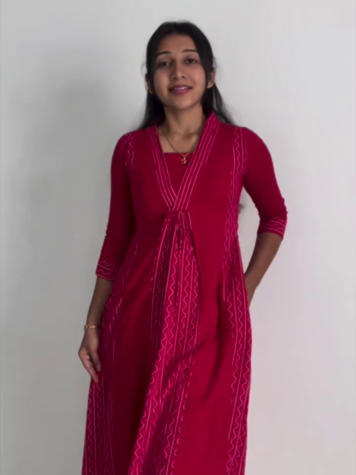 1916 (2) Classic Red A-Line Kurta Set – Timeless Ethnic Elegance