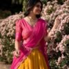 Mustard Color Zari Weaving Work Kanchipuram South Indian Lehenga Choli