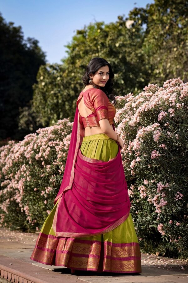 2001PSTSIDE.jpg Parrot Green Color Zari Weaving Work Kanchipuram South Culture Lehenga Choli