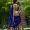 South Style Poly Cotton Half Chikoo Color Saree Set with Elegant Georgette Dupatta