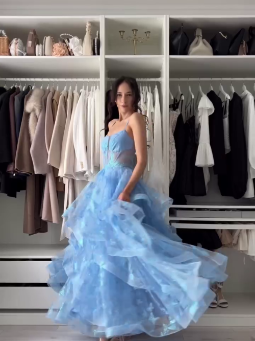 32 (2) Sky Blue Designer Party Gown for Women