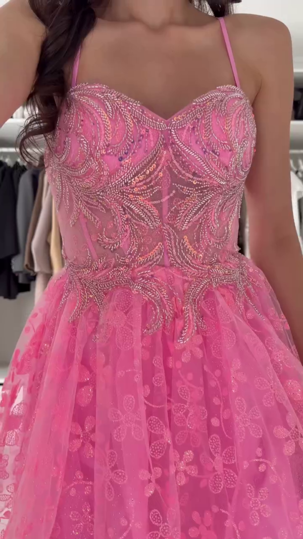Hot Pink Beaded Tulle Prom Dress – Glamorous Princess Party Look
