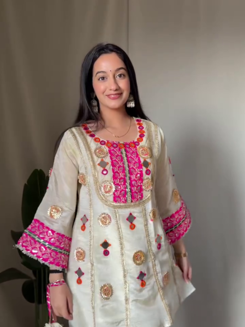324 (2) Premium Tissue Shimmer Co-Ord Set with Gota Patti & Mirror Work