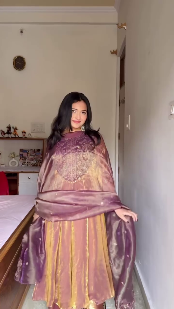 Royal Golden & Purple Velvet Ensemble with Paisley Embroidery
