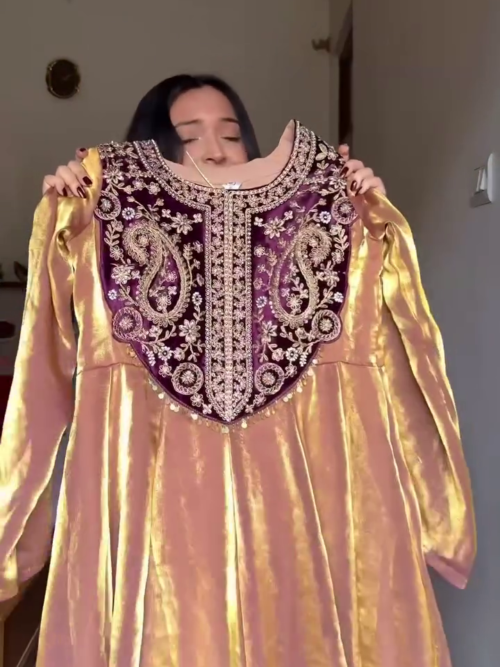 Royal Golden & Purple Velvet Ensemble with Paisley Embroidery