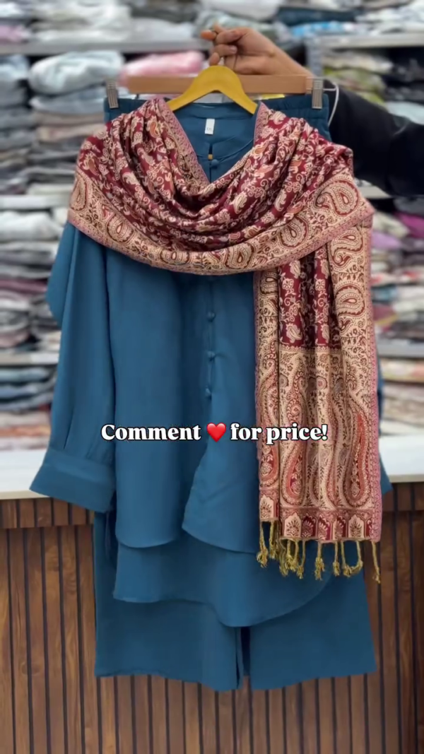 34 (4) Elegant Maroon Co-Ord Set with Heavy Kashmiri Pashmina Shawl