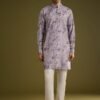 364_1 Purple Zipper Kurta Set in Russian Silk with Floral Print